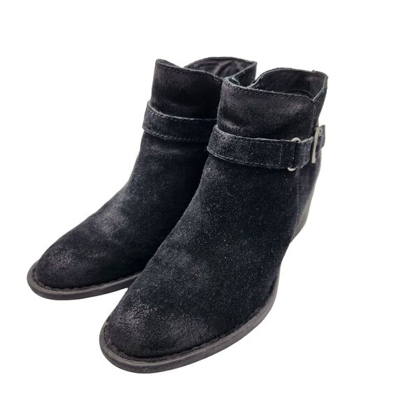 Born Adia Ankle Boots Black Suede Leather Buckle Detail Side Zipper Women's 7 - Picture 1 of 10
